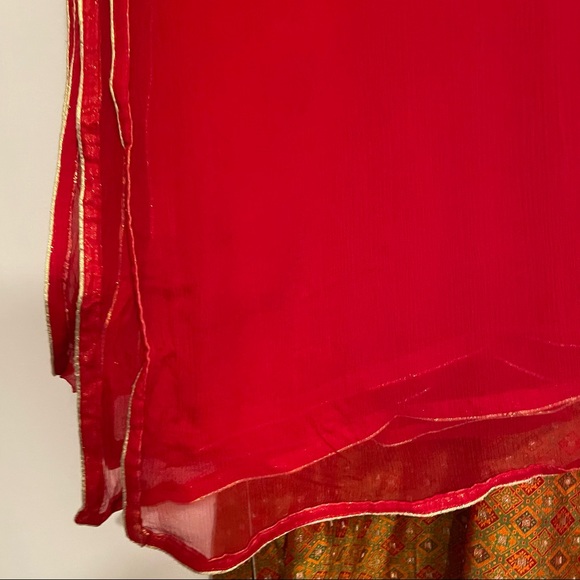 Orange & Green Salwar Kameez Indian 3-Piece Set – Punjab/Pakistan Style - Picture 6 of 8